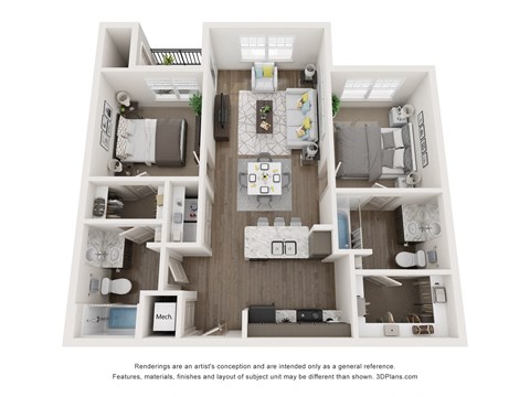 Floor plan for 2 beds, 2 baths, 918 sqft